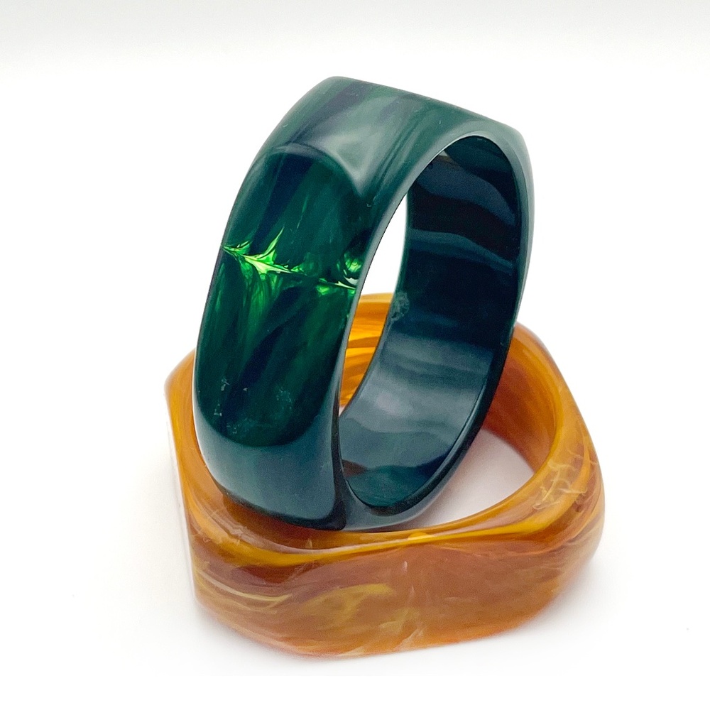 Green and Gold Lucite Bracelets (Set of 2)